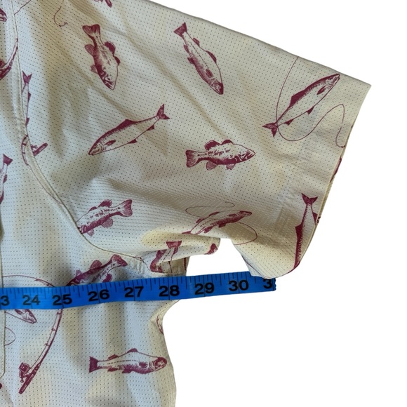 Croft Barrow Shirt Mens 2XL XXL Tall Quick Dry Fishing Vented AOP Bass Beige Red - Picture 7 of 11